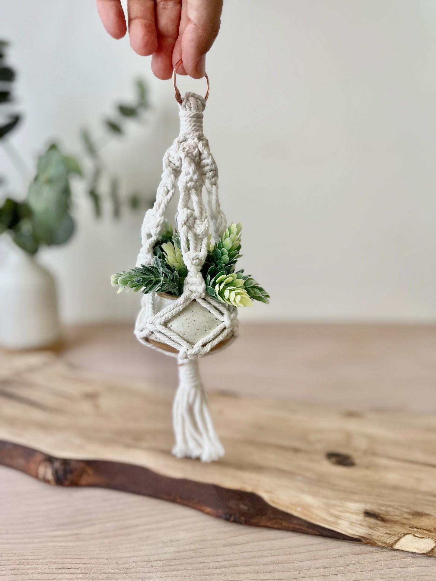 Mini hanging pot with artificial succulent