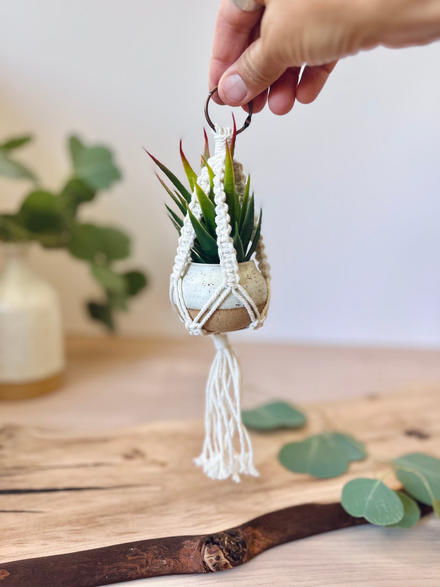 Mini hanging pot with artificial succulent
