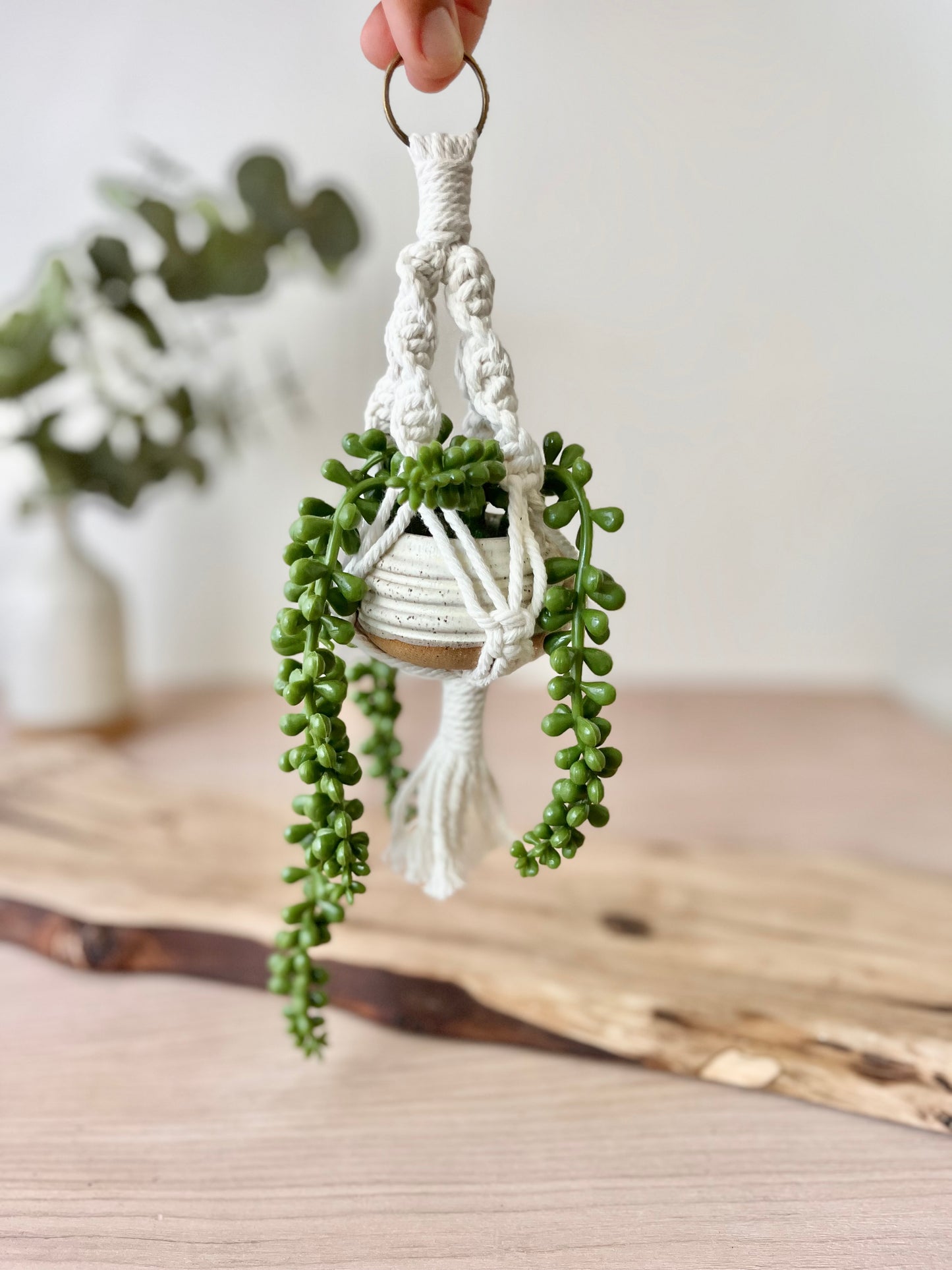Mini hanging pot with artificial succulent